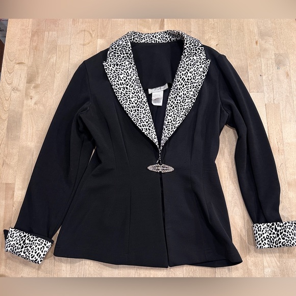 Betsy & Adam Black Blazer with Animal Print Details - Picture 1 of 7
